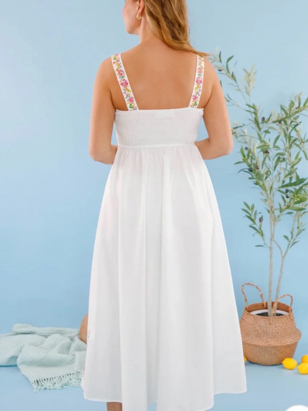 White Floral Embroidered Sundress